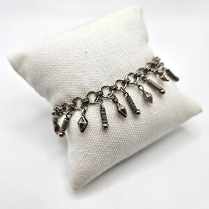 VINTAGE Unique Silver Tone Beaded Fringe Chain Bracelet Hook Close